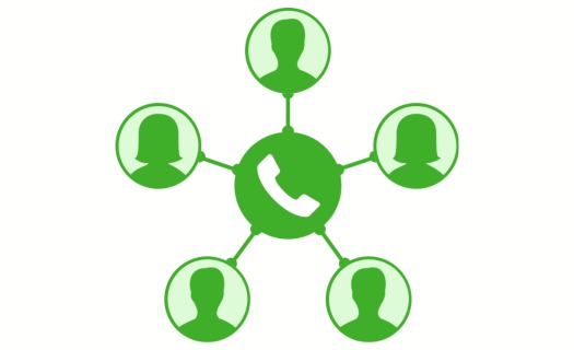 Five green people icons arranged around a green telephone icon and all connected