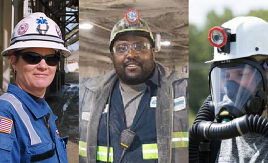 Photos of three miners on the job