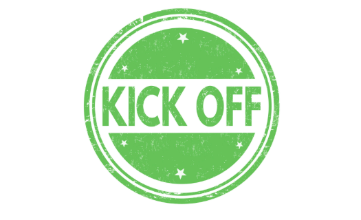 Green circle with KICK-OFF written in the center