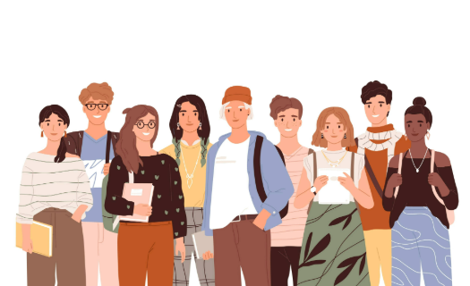 Illustration of young people in a group facing forward