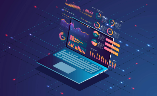 Open laptop displaying graphs and charts.