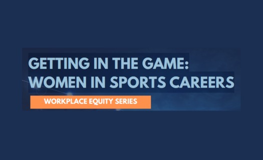 Text on navy background: Getting-in-the-game-women-in-sports-careers