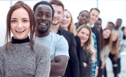 close-young-woman-standing-front-group